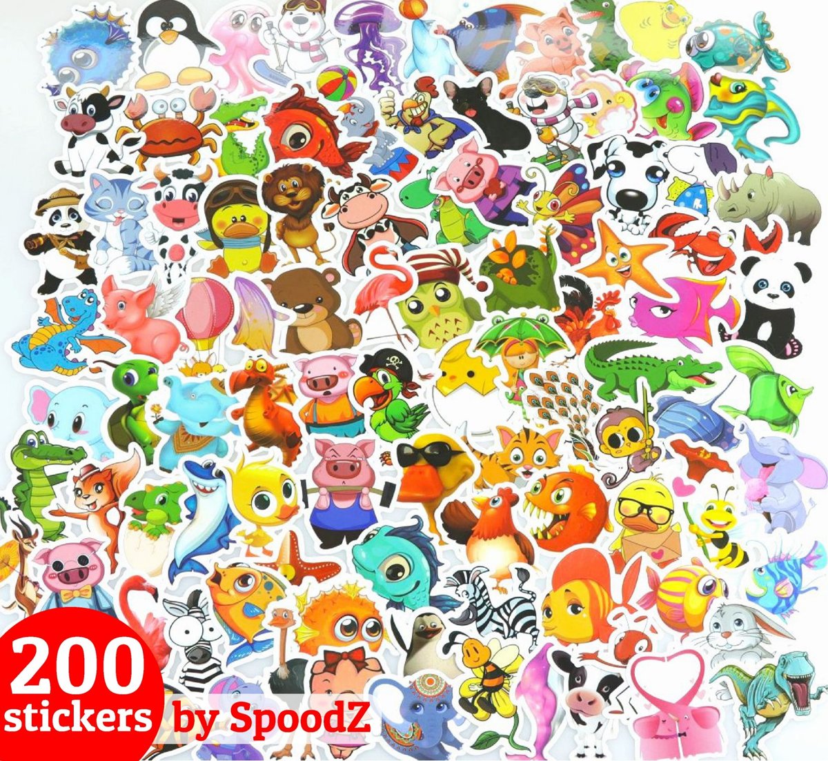 Stickers 200 stuks mix kinderen | vinyl stickerbomb dieren vissen ST07